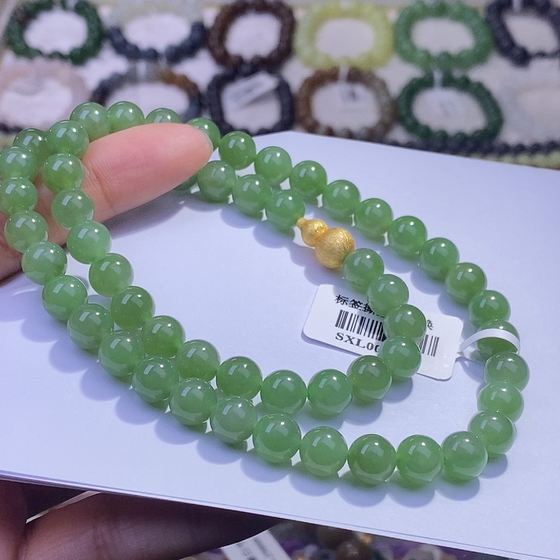 颈饰未镶嵌和田玉毕业级老坑料碧玉妈妈链8m