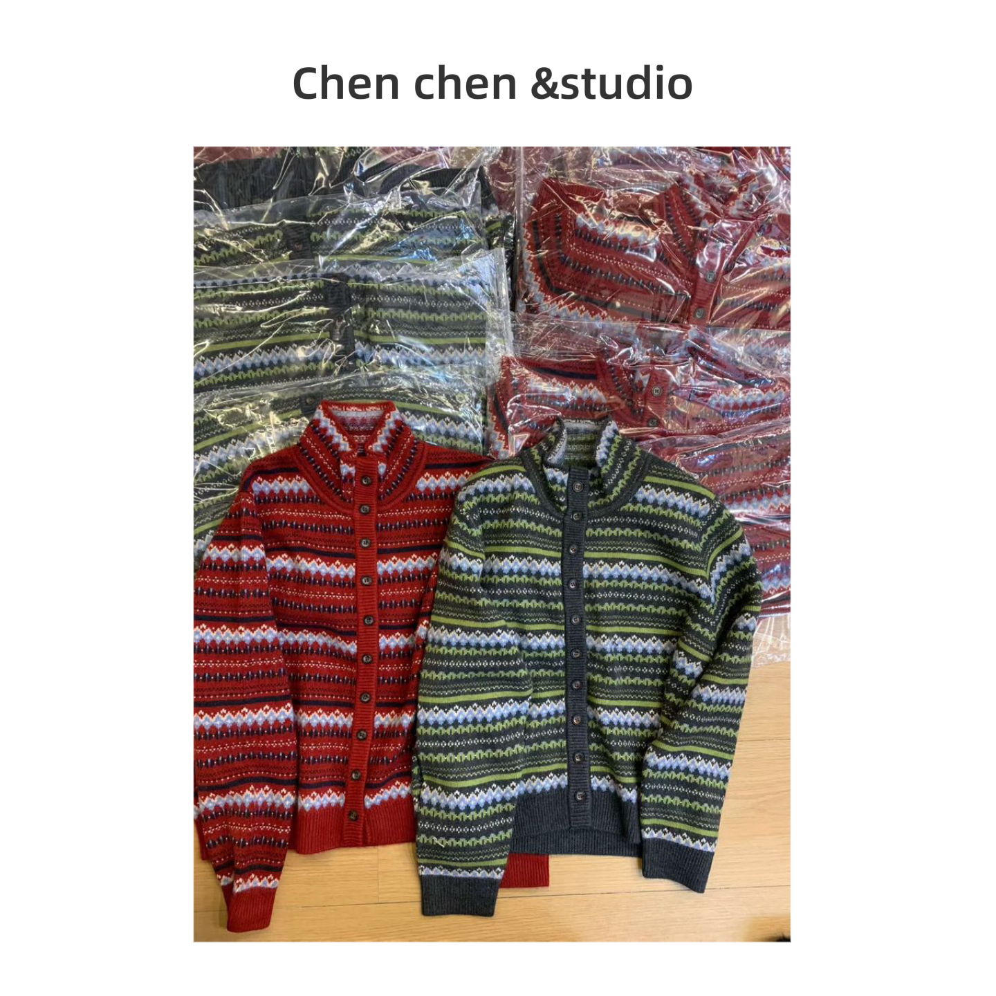 【复古圣诞提花撞色立领】系扣羊毛开衫女冬季减龄内搭针织上衣潮