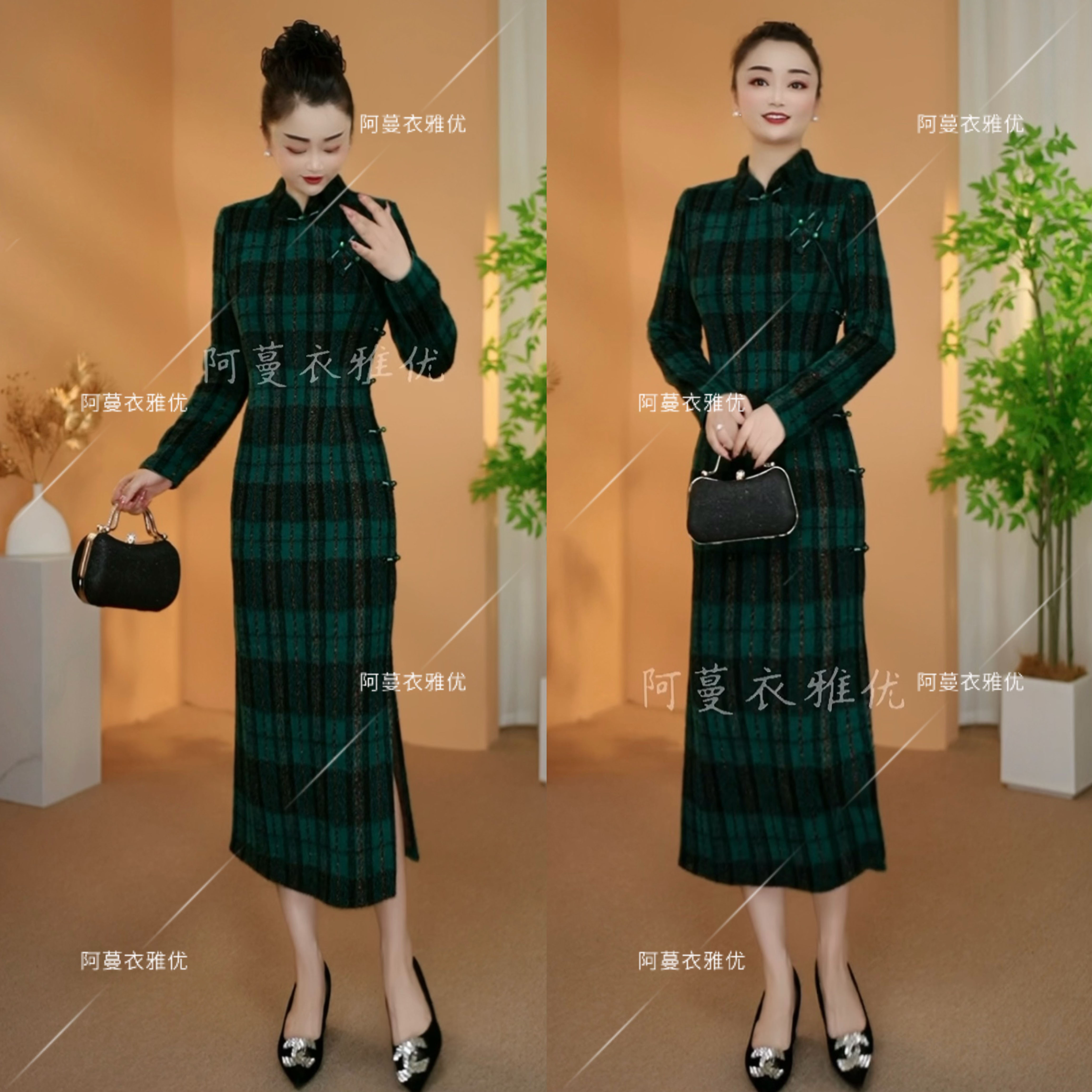 【衣雅严选】8222-2460#新款加厚优雅盘扣侧开衩新中式旗袍裙