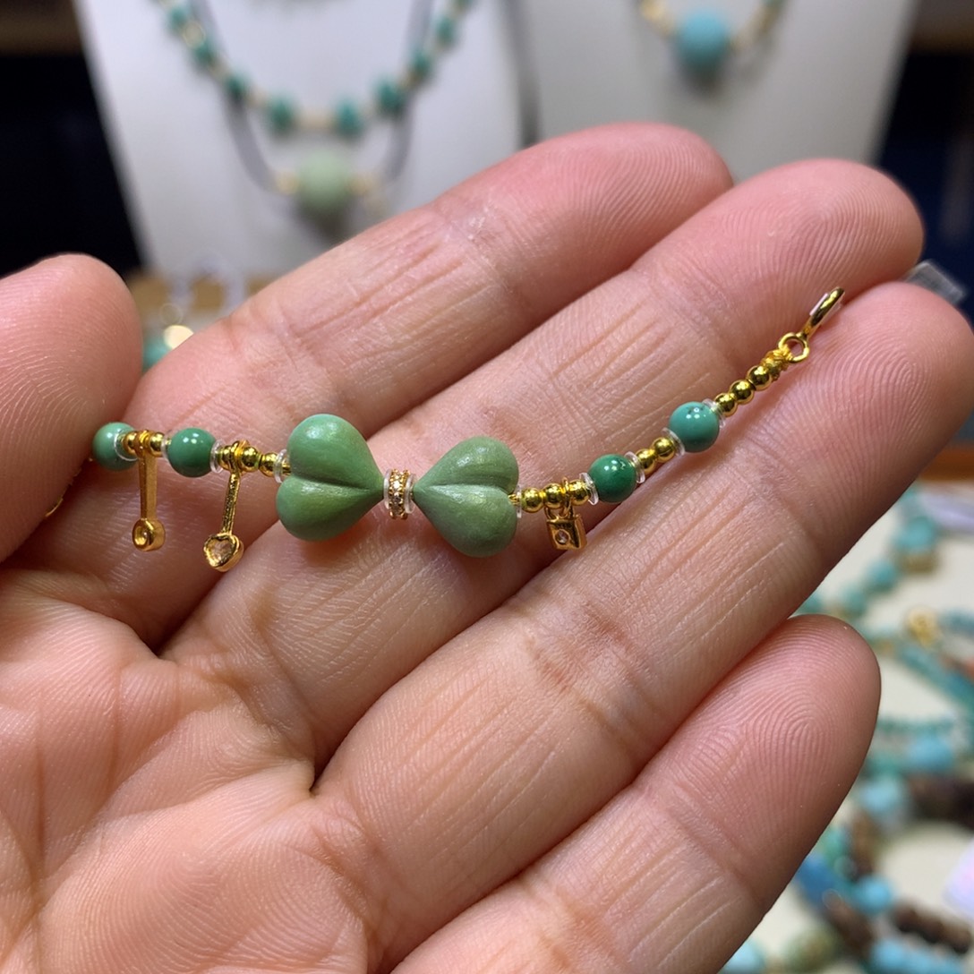 绿松石银S925镀金镶嵌半链