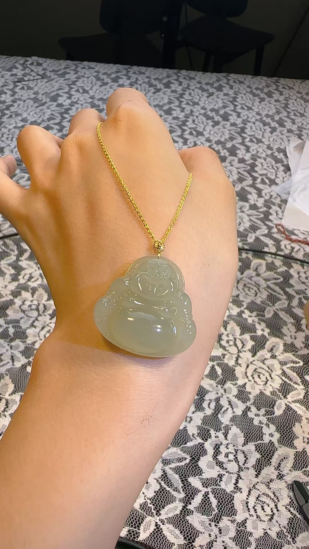 弥勒佛18K金扣头30mm 佛公女款项链吊坠*多样性发其一