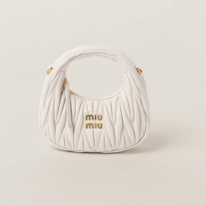 99新 MIU MIU/缪缪 白色褶皱hobo mini手提包 