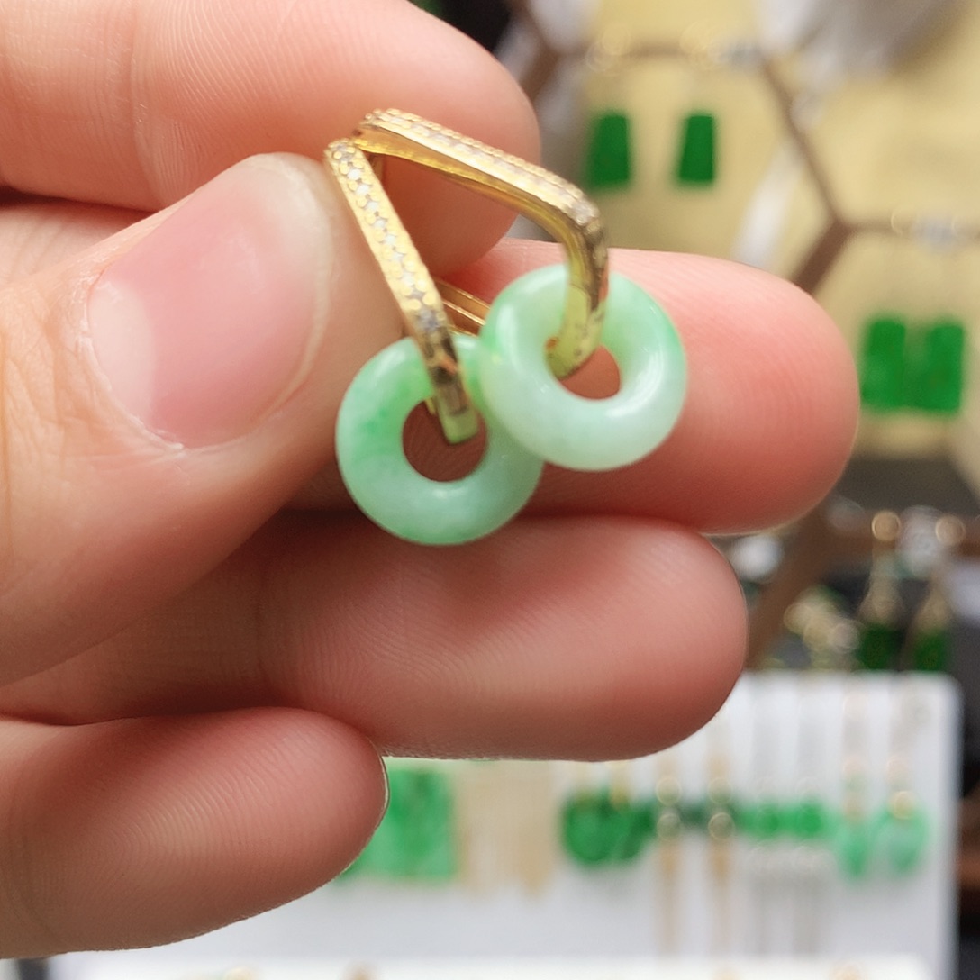 翡翠耳饰银S925镶嵌耳饰