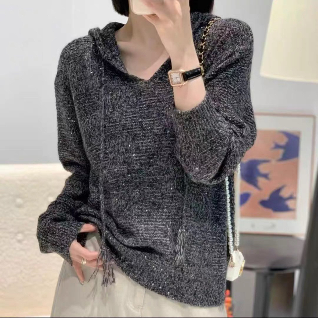 含羊绒！胸108-110长55（部分无三标介意慎拍）细闪针织上衣 4495