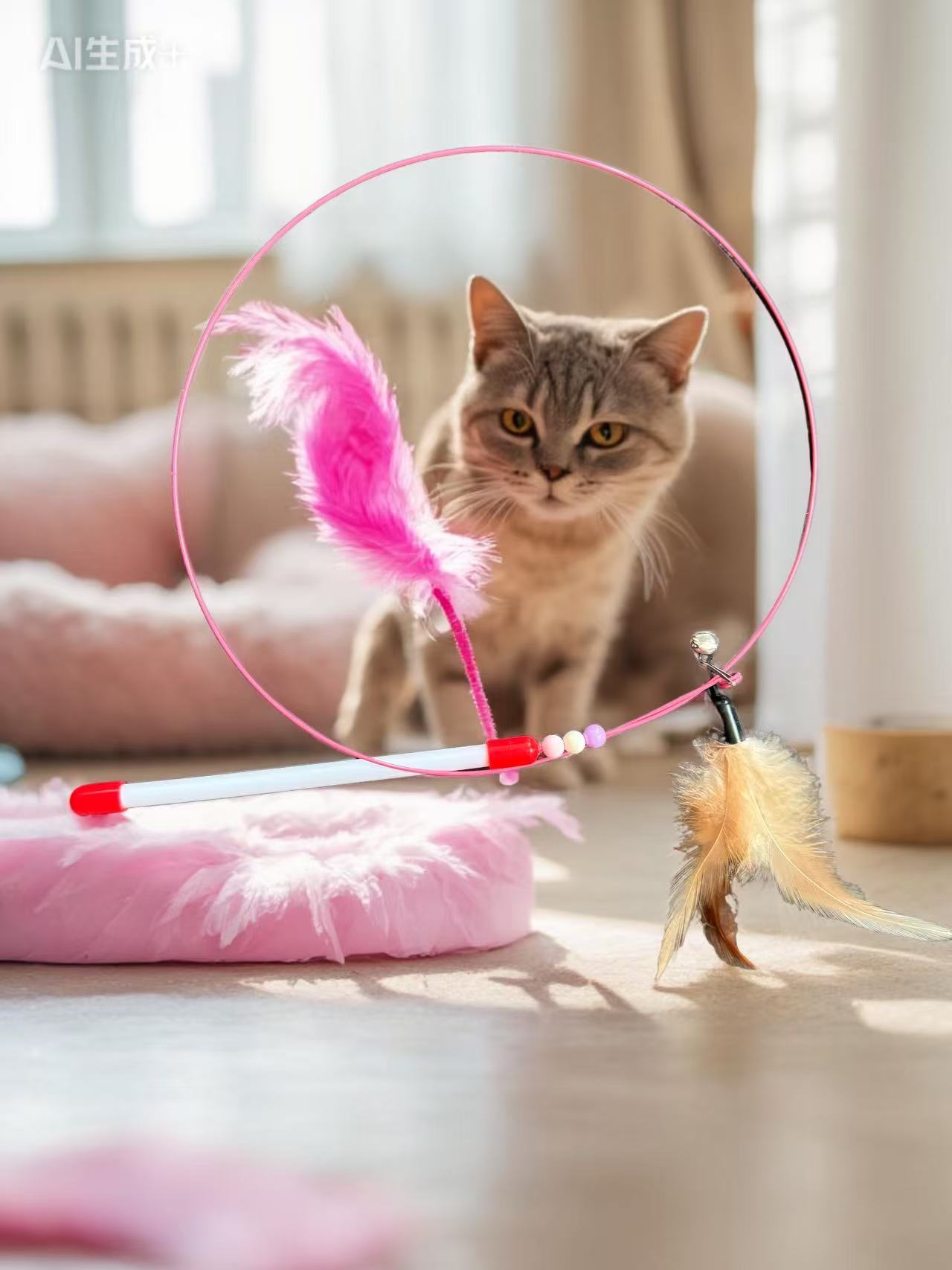 钢丝彩色羽毛带铃铛逗猫棒猫咪互动解闷神器宠物用品