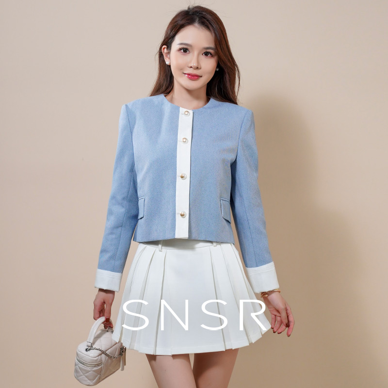 SNSR/圣妮思25秋季新款韩系牛仔蓝小香风拼色短外套25A0301WT175