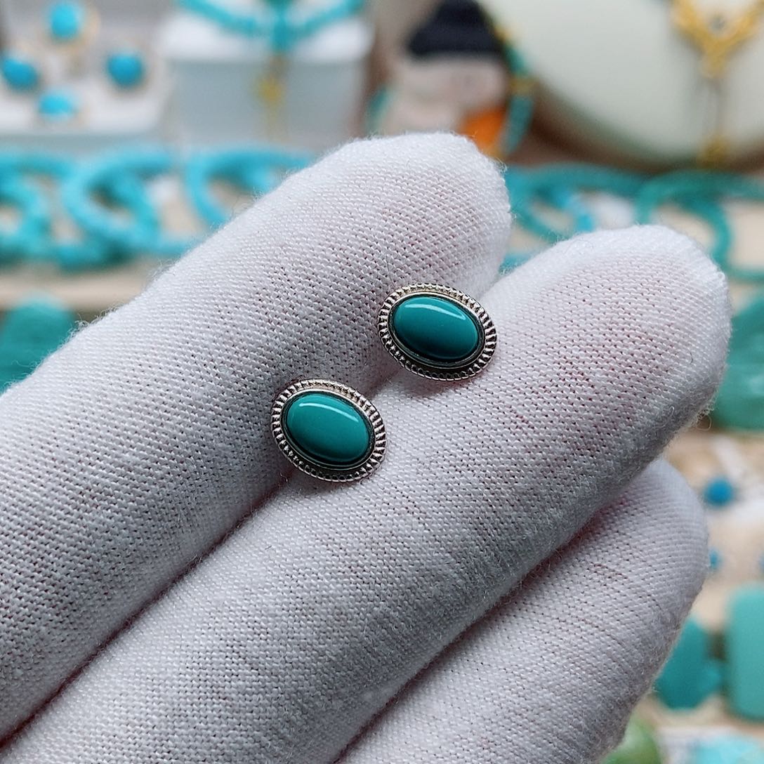 绿松石耳饰银S925镶嵌