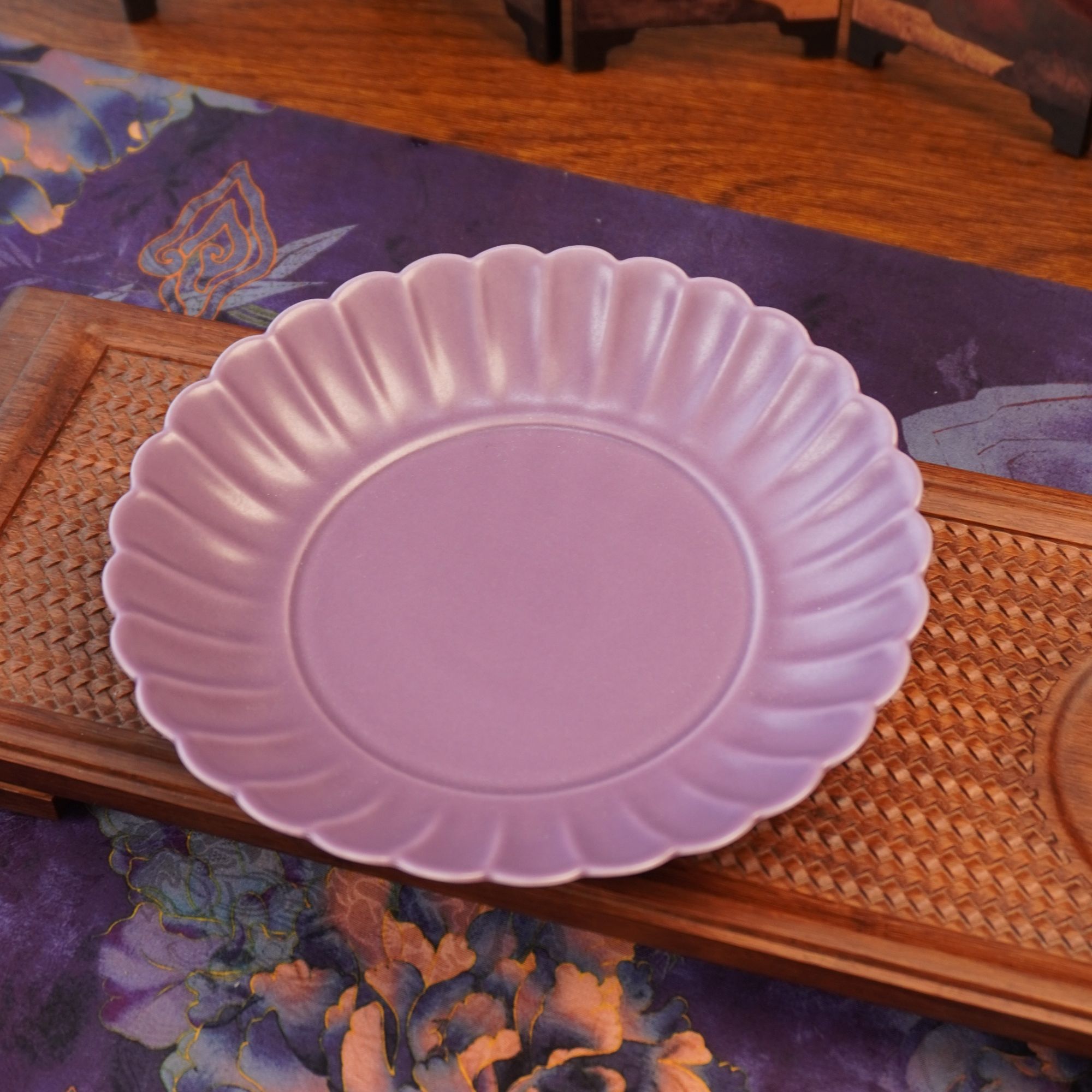 【丁香紫·壶承】家用手工陶瓷茶道干泡简约壶托点心盘泡台菊瓣