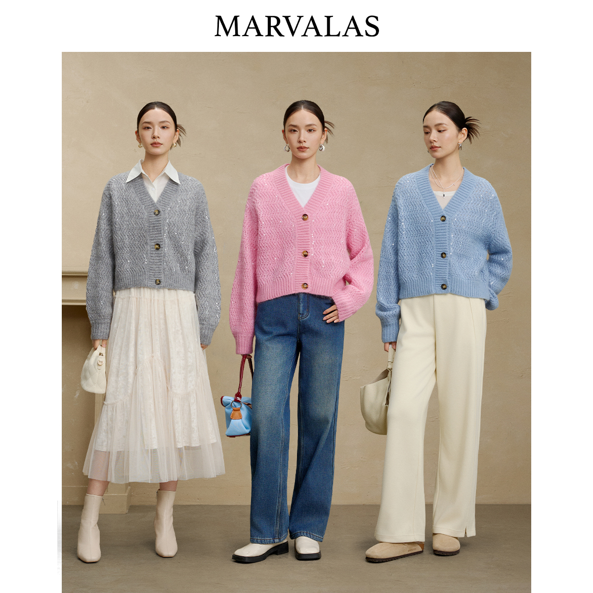 【粉丝专属】V领设计开衫【冬季绵羊毛马海毛混纺毛衣针织衫上衣