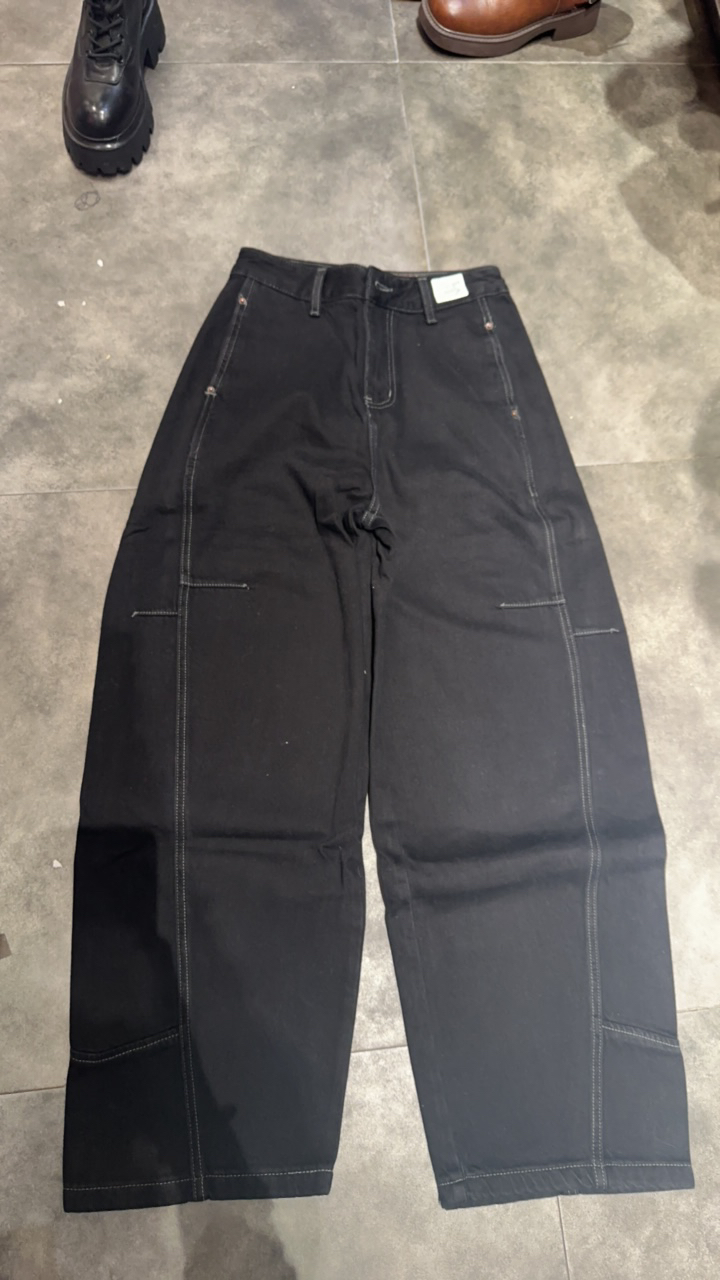 深圳2025新款香港芭莎女装欧货高腰显瘦明线宽松加绒镰刀阔腿牛仔