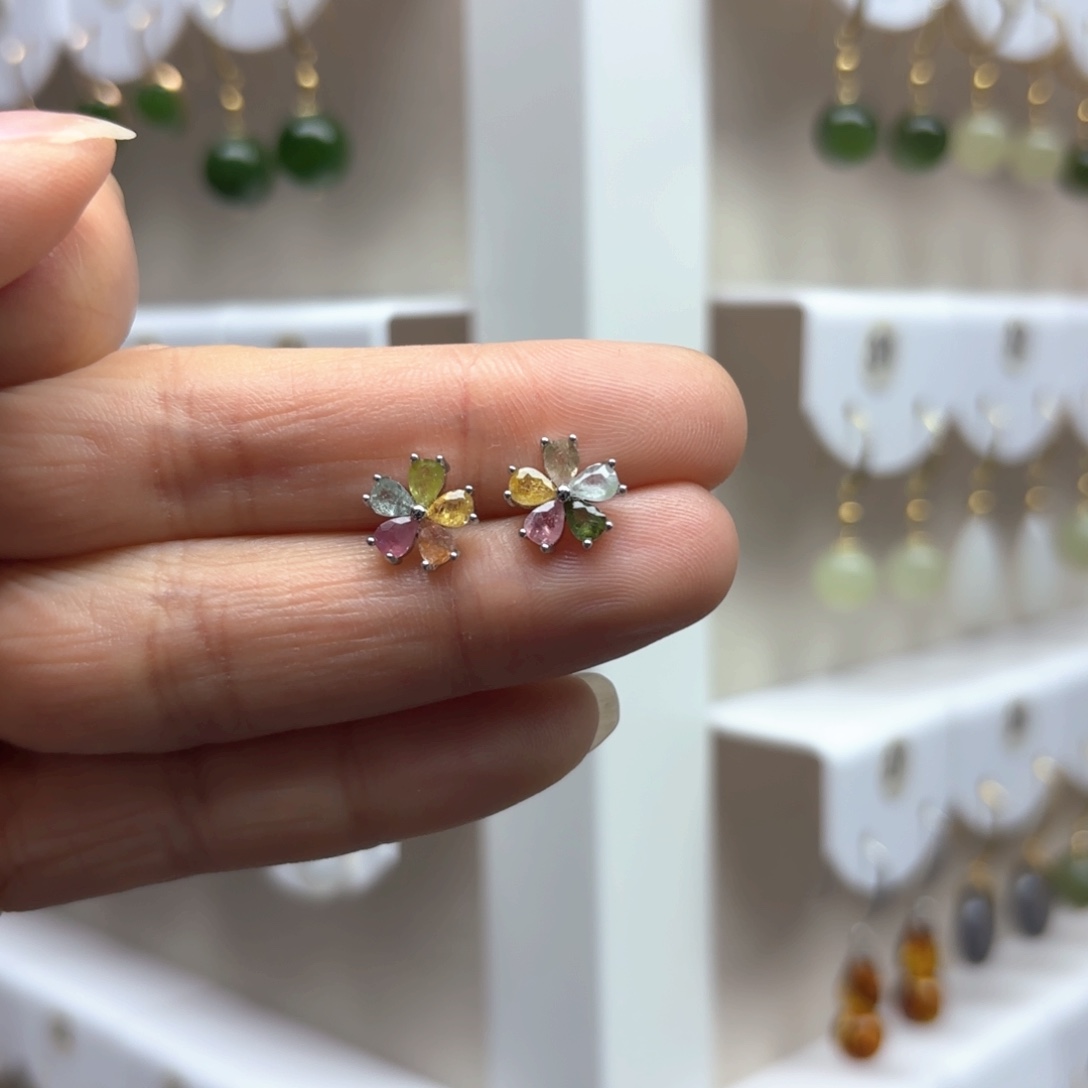 碧玺耳饰银S925镶嵌碧玺