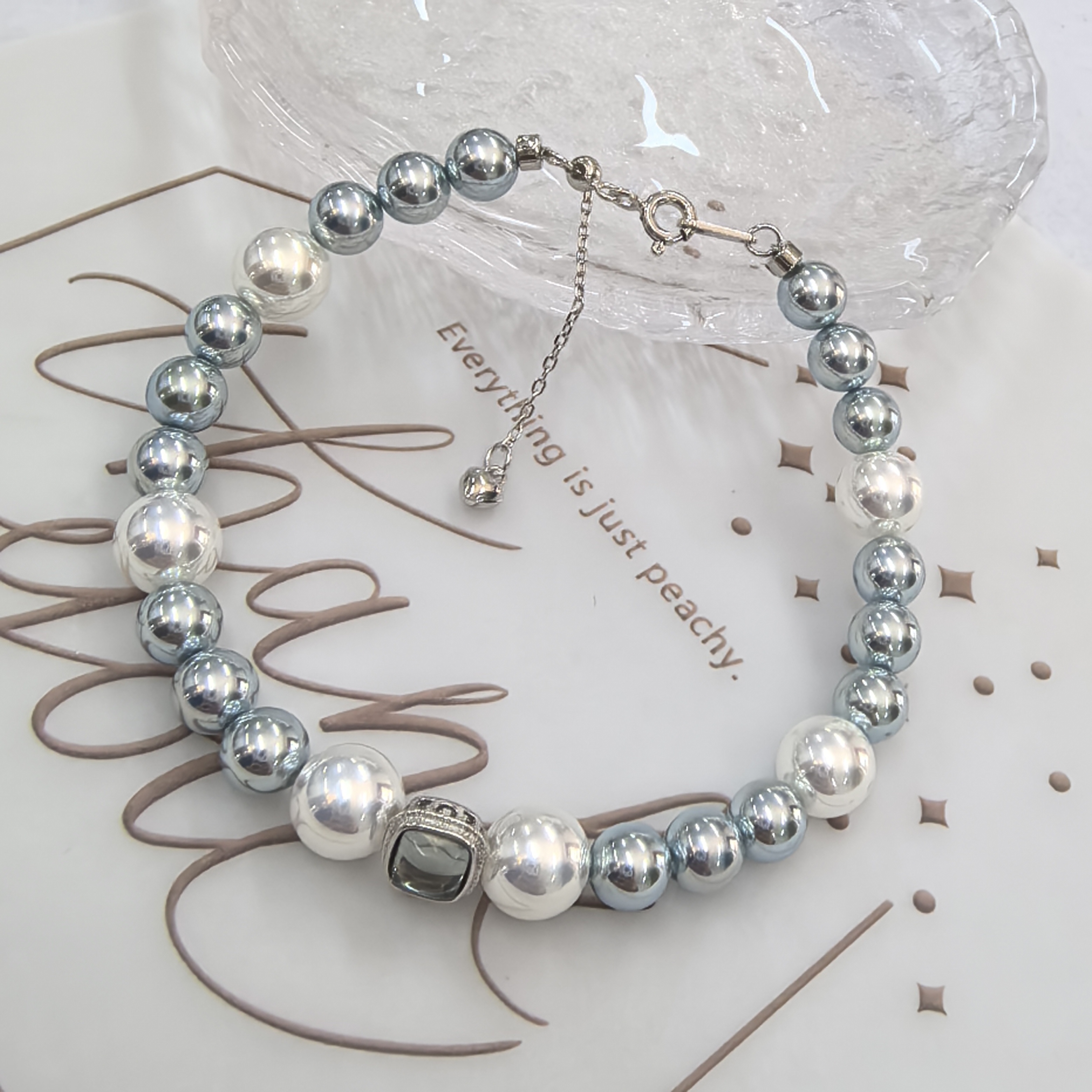 925银仿珍珠手链 S925银灰白混色施家珠手链百搭简约轻奢气质