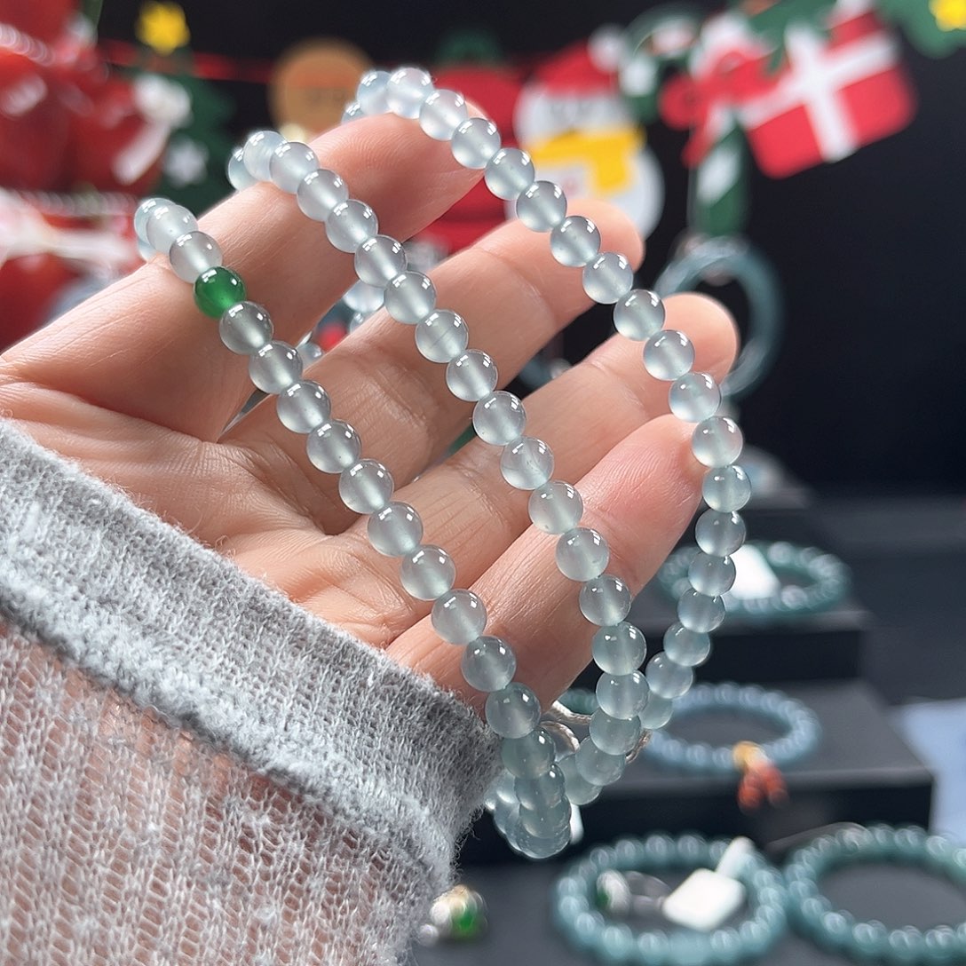 ⁹***¹翡翠未镶嵌手链天然a货翡翠玻璃种毛衣链6/108+1