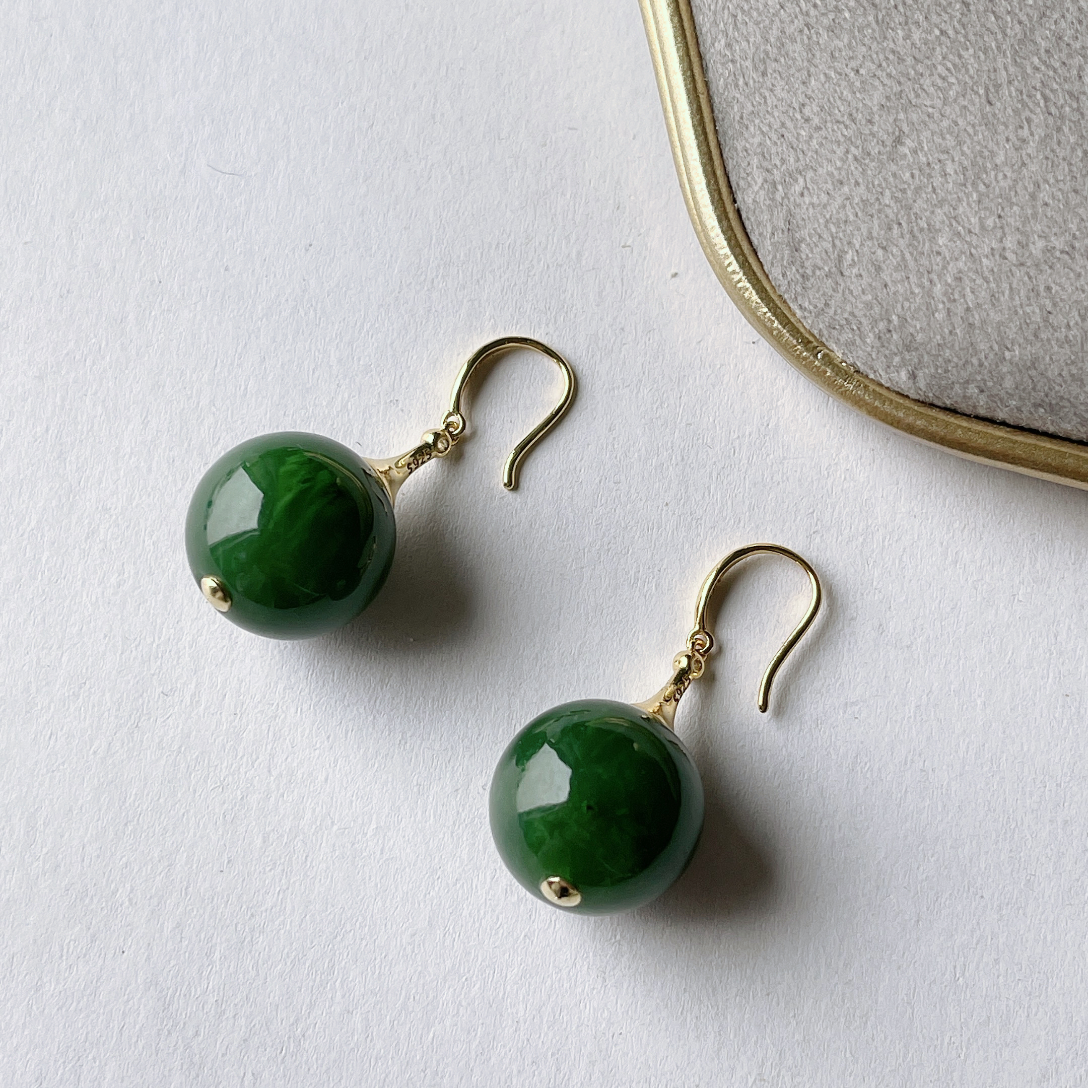 15-16mm和田玉碧玉大号耳环时尚大气春日珠宝