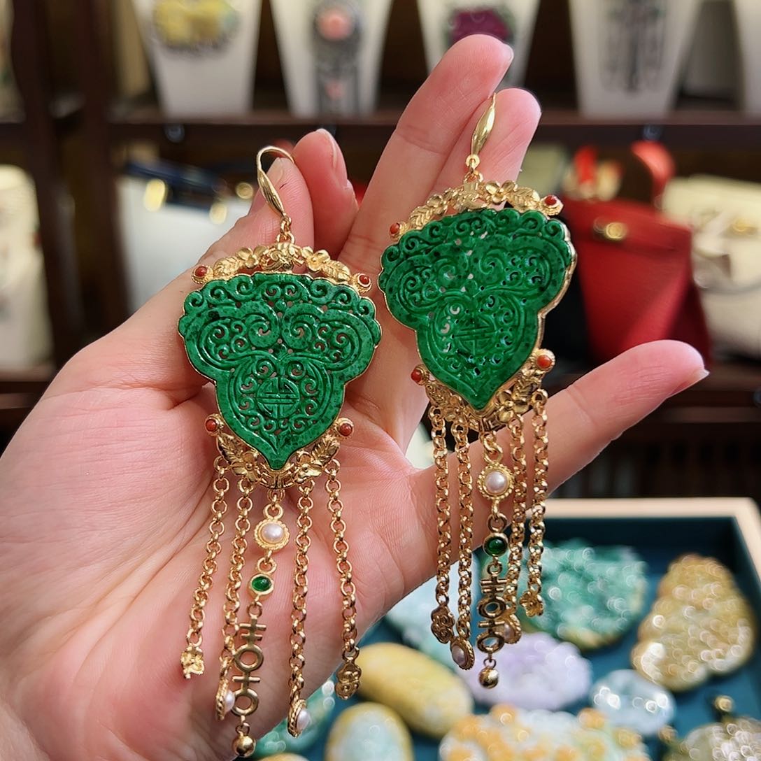 翡翠耳饰银S925镶嵌耳环