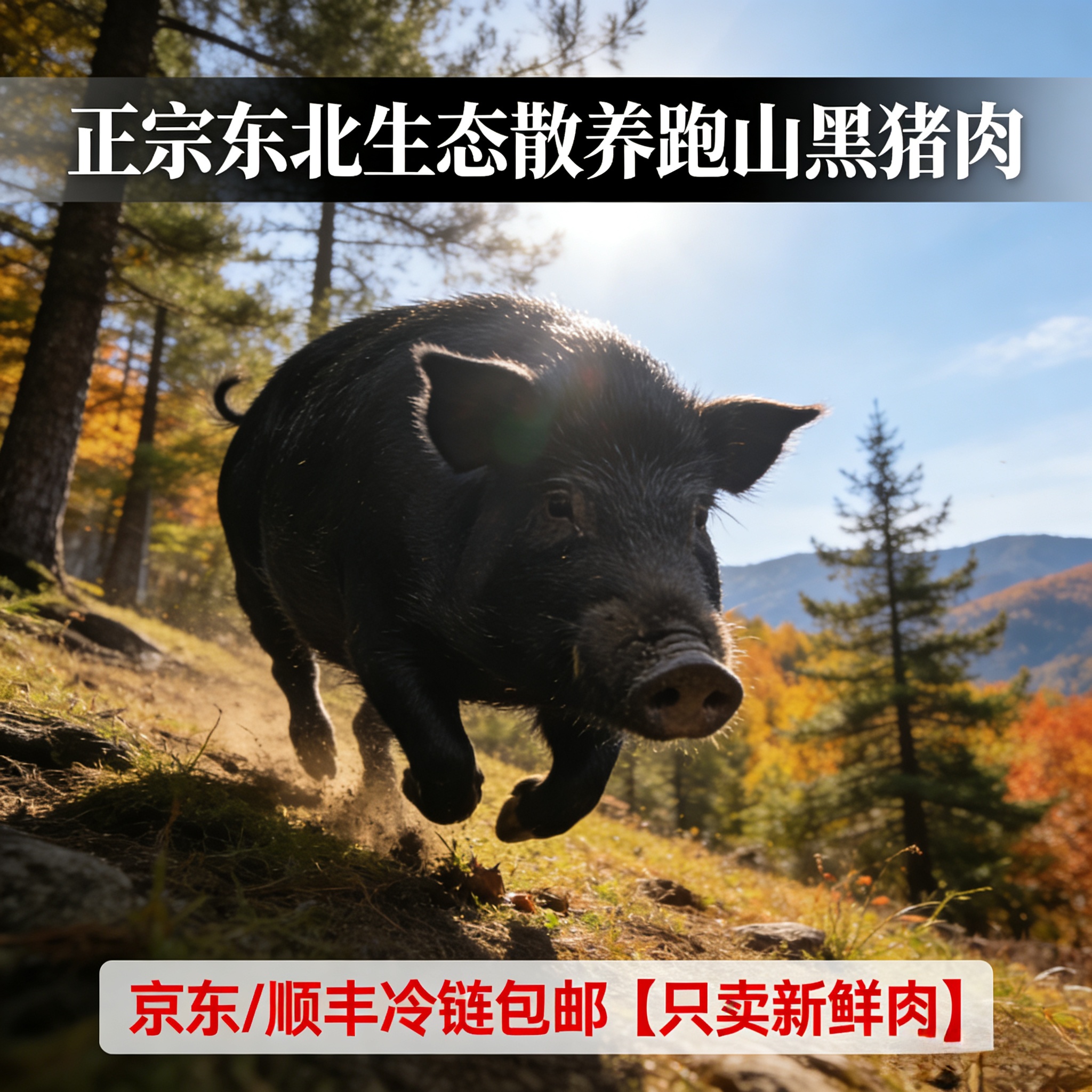 1号【现称现拍】【京东顺丰冷链包邮】农村跑山黑正粮食2年猪