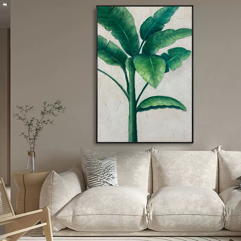 《家大叶大3》油画布纯手绘客厅玄关竖版挂画