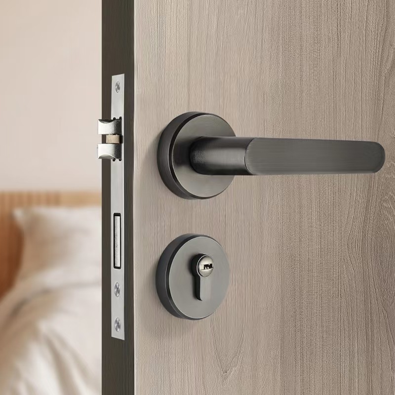 枪灰色现代门锁室内卧室房间门锁静音磁吸分体锁通用型家用木门锁