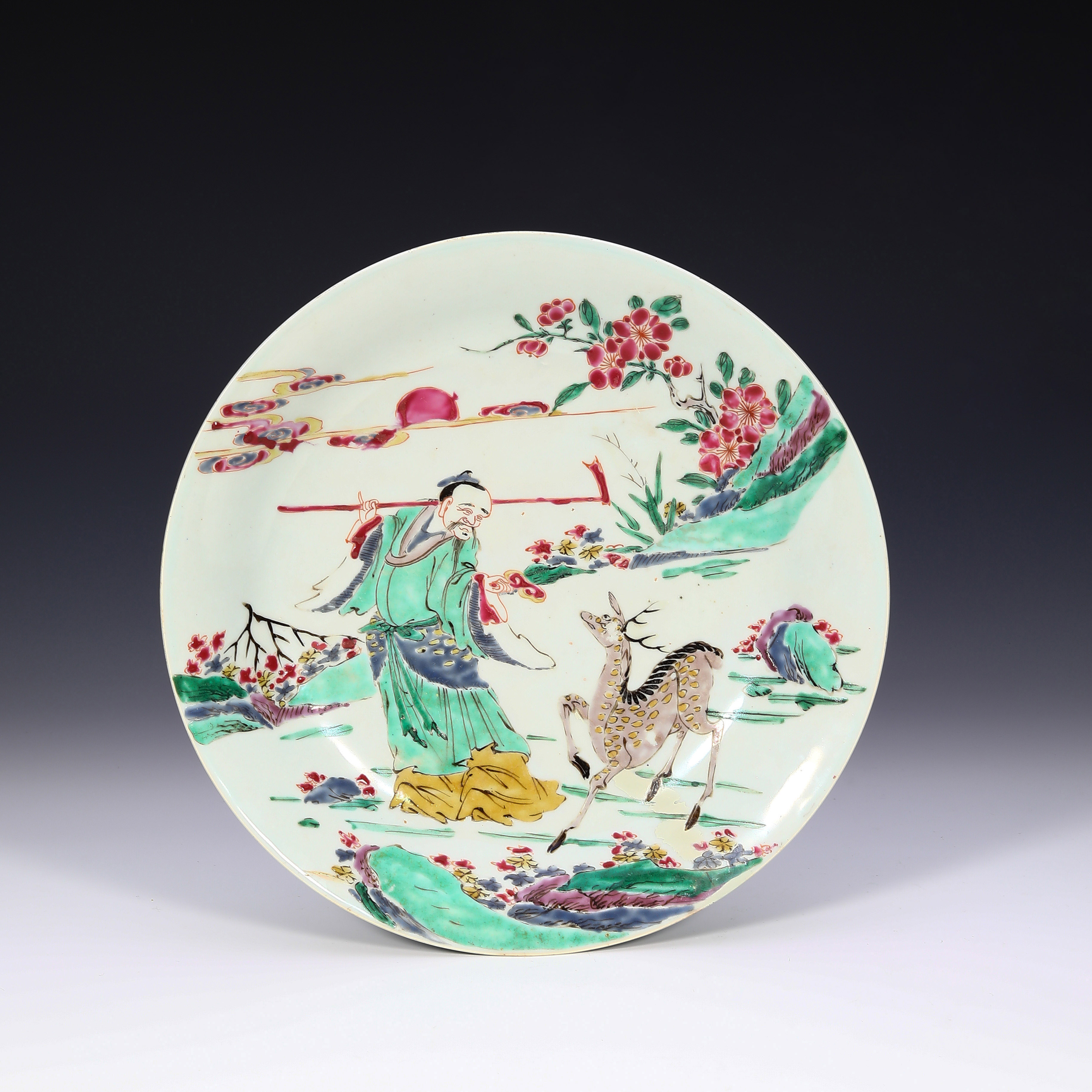9001 清雍正 粉彩高士采枝图盘