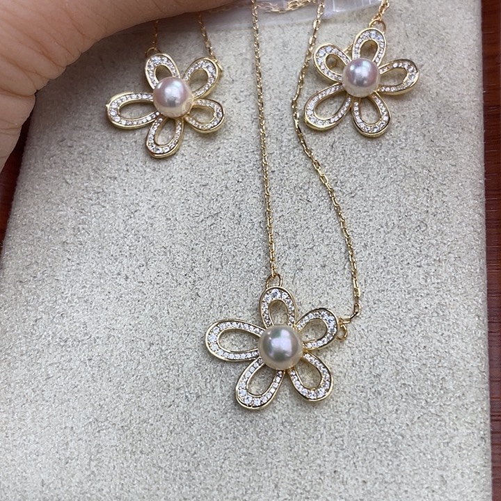 颈饰银S925镶嵌海水珍珠随机发