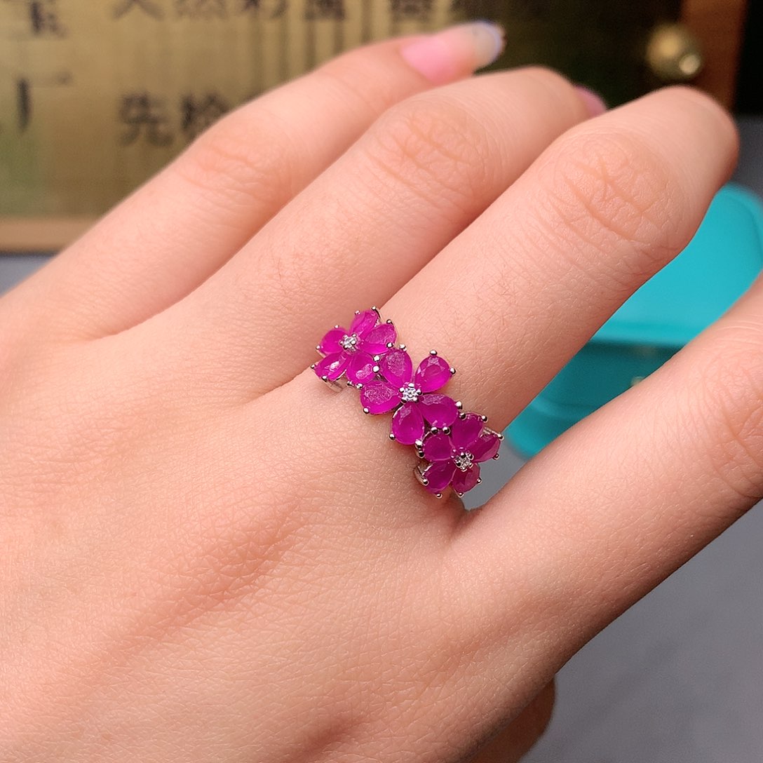 红宝石戒指银S925镶嵌