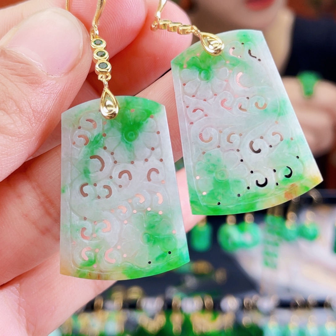 翡翠银S925镶嵌耳饰