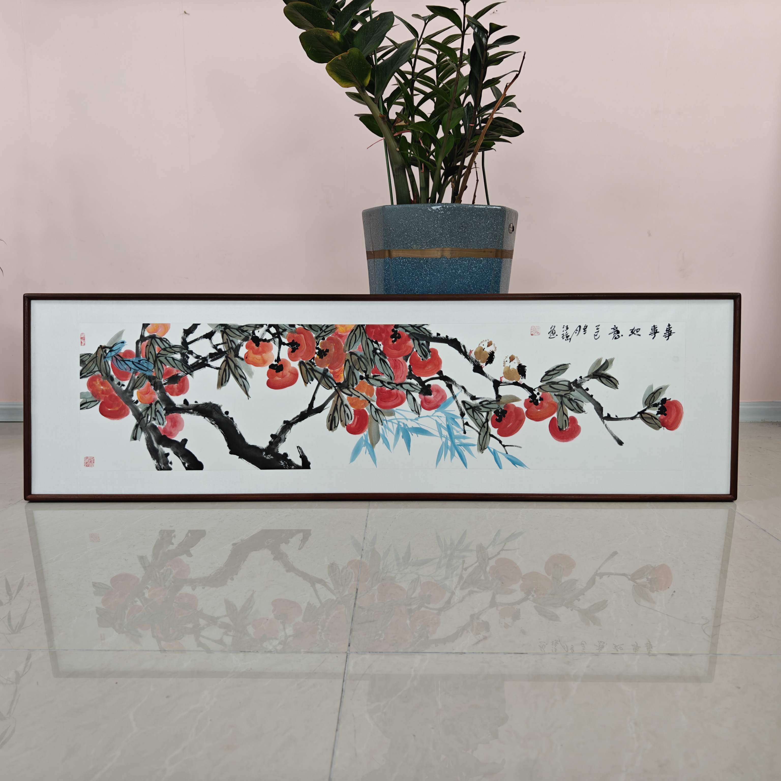 汪琼老师手绘国画作品《事事如意》尺码162*47厘米