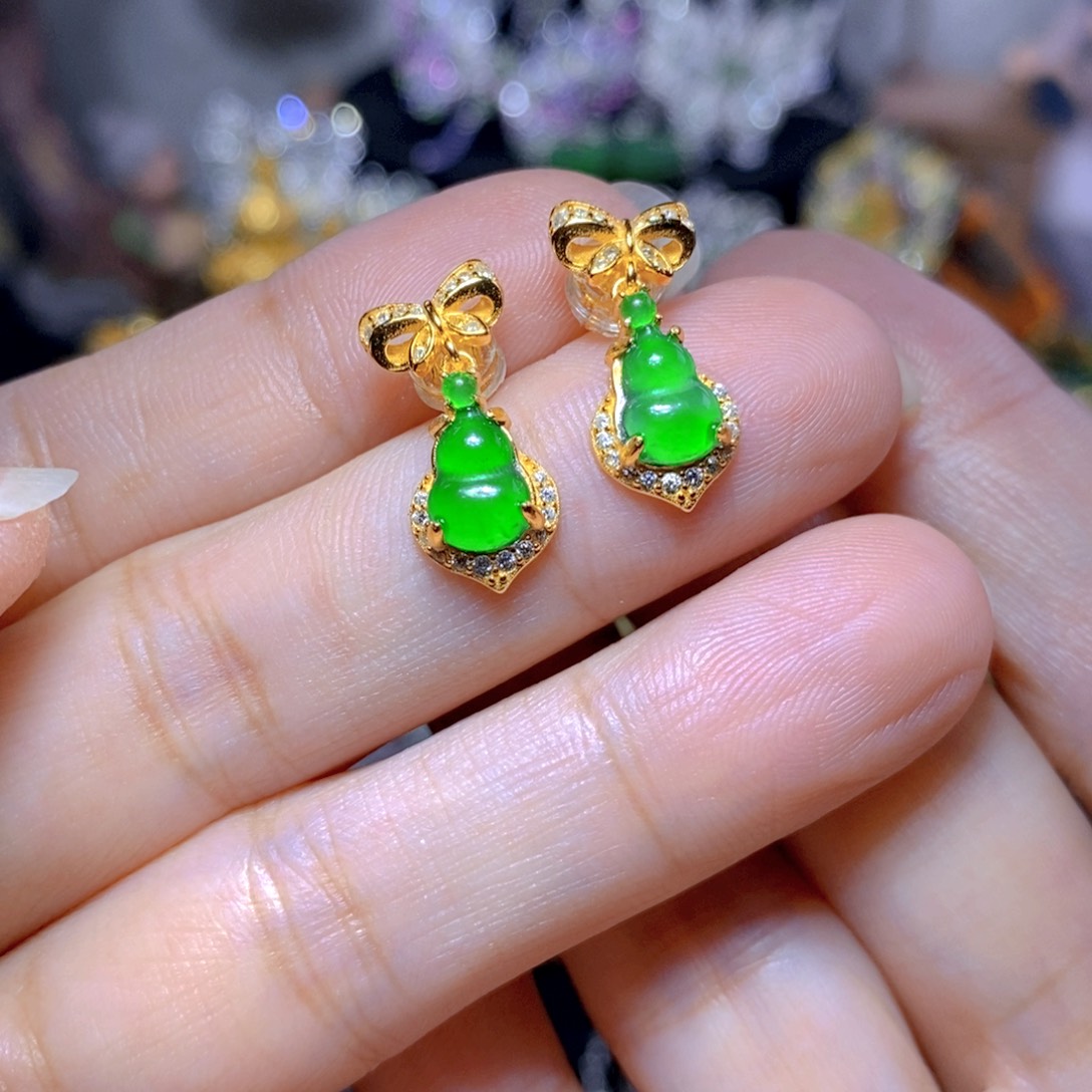 翡翠银S925镶嵌耳饰天然翡翠