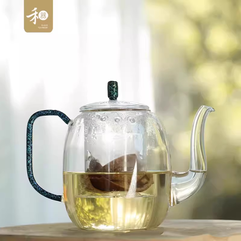 禾器炫彩富蕴壶宝蓝金耐热防烫玻璃家用茶室花茶绿茶煮茶器养生壶