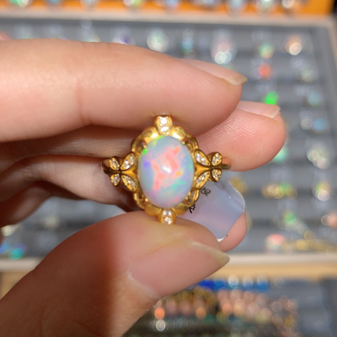 银S925镶嵌欧泊欧泊戒指y