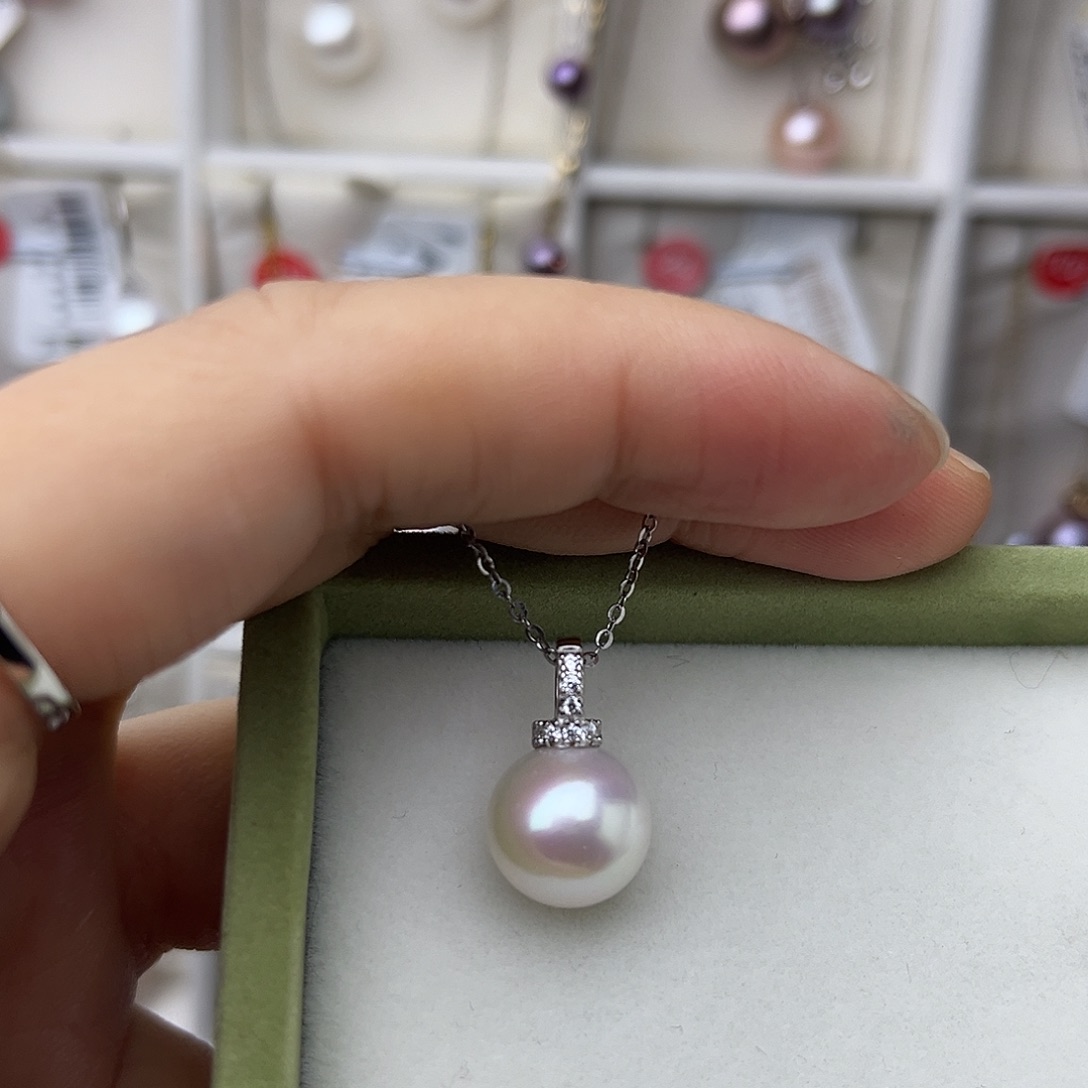 吊坠925银时尚简约万能扣白珠微瑕11.3mm