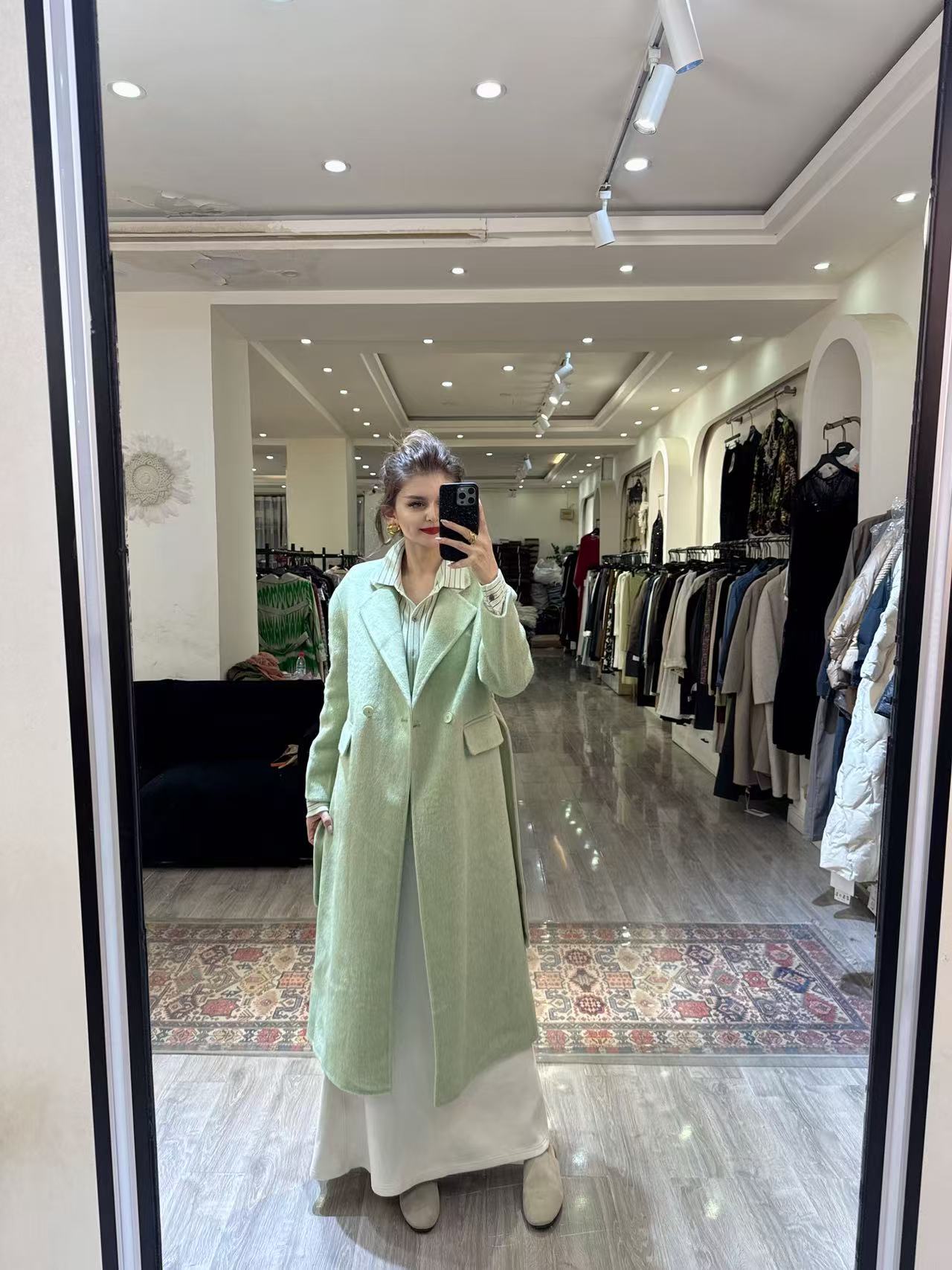 2025年自家原创设计西装试带腰带韩版时尚女款羊毛大衣