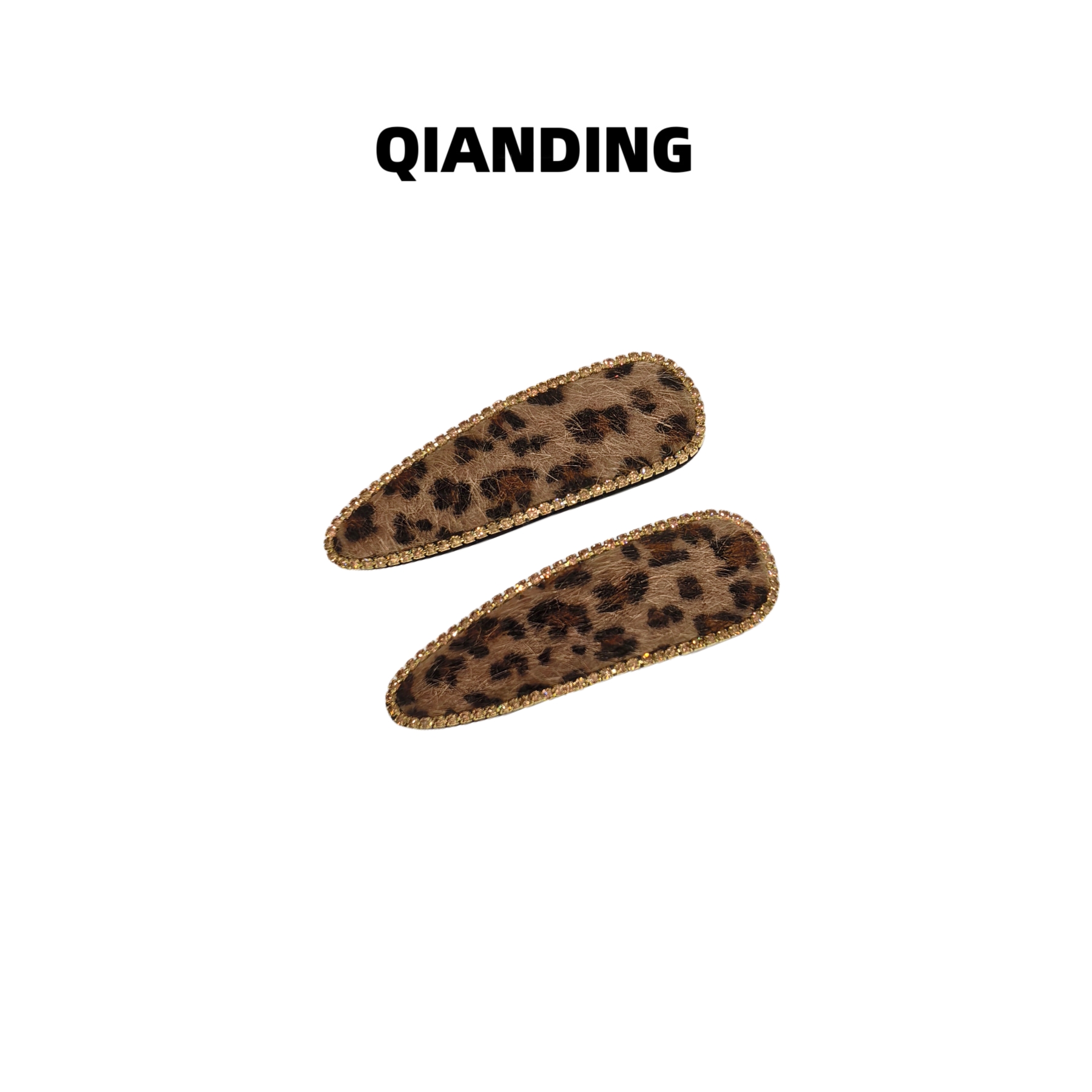 【QIANDING】【豹纹发夹】镶钻毛毛感时尚百搭发夹F421