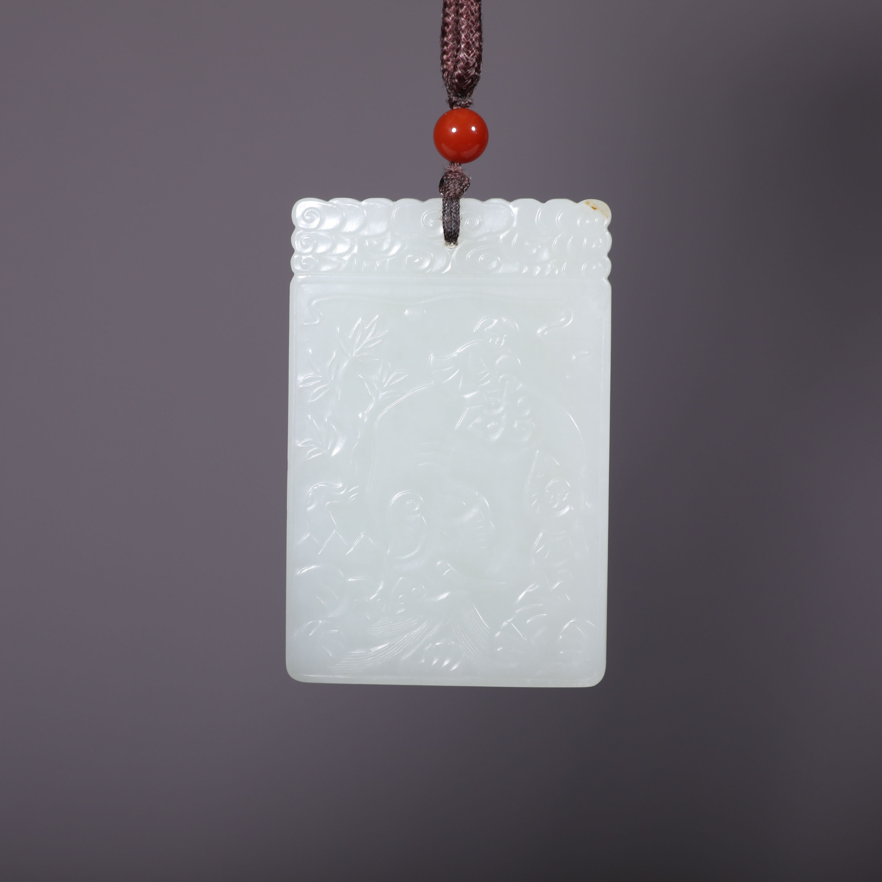 LOT030814 清 白玉洗象图诗文牌