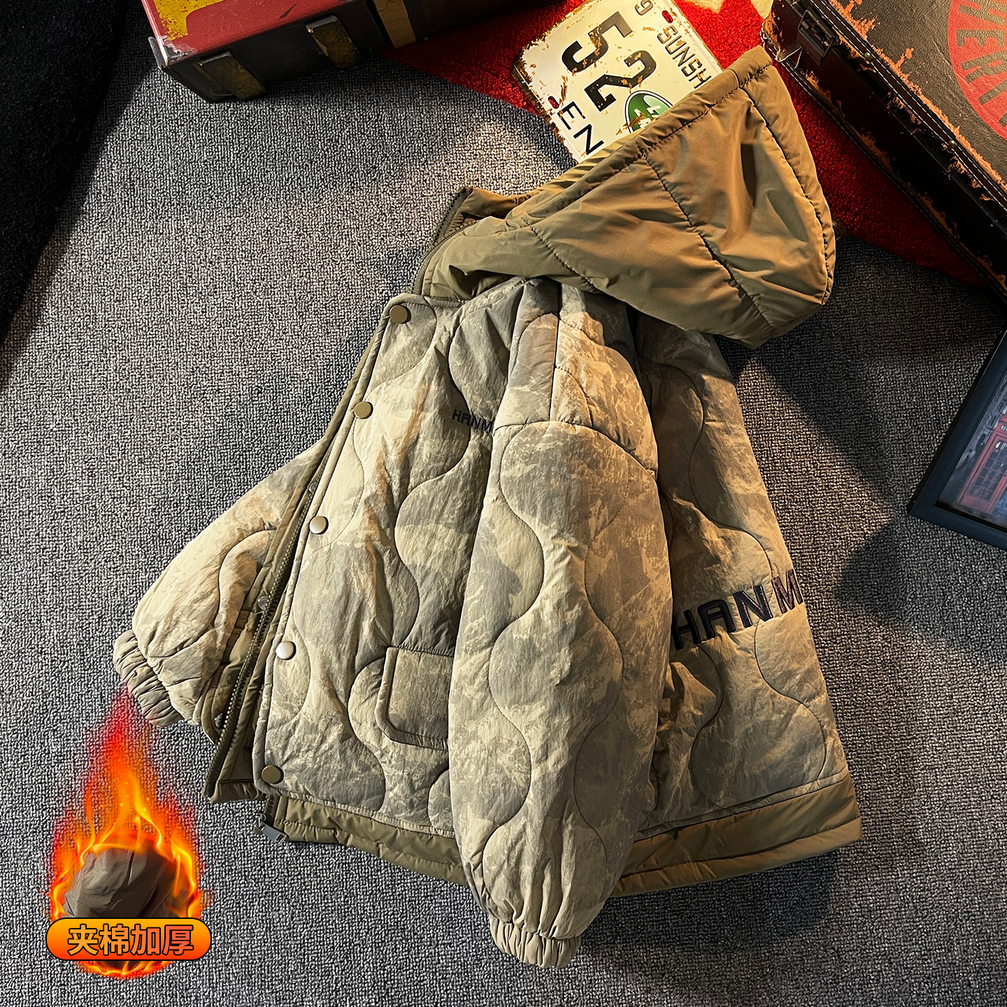 男童棉服外套冬季棉衣夹棉加厚连帽棒球服中大童韩系绗棉迷彩色冬