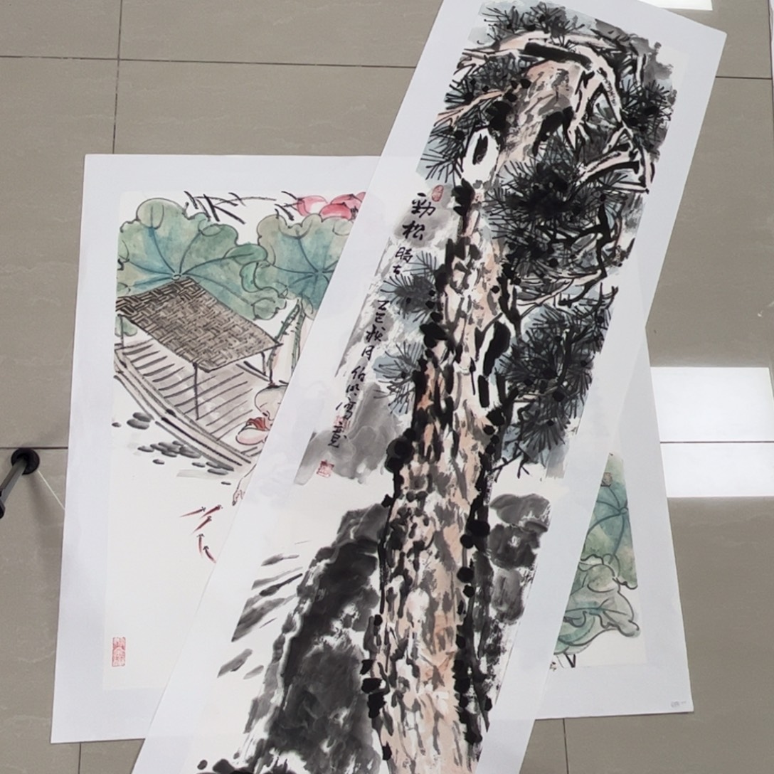 苏***2国画庞伯明老师四尺对开毛学尧四尺斗方人物旭2