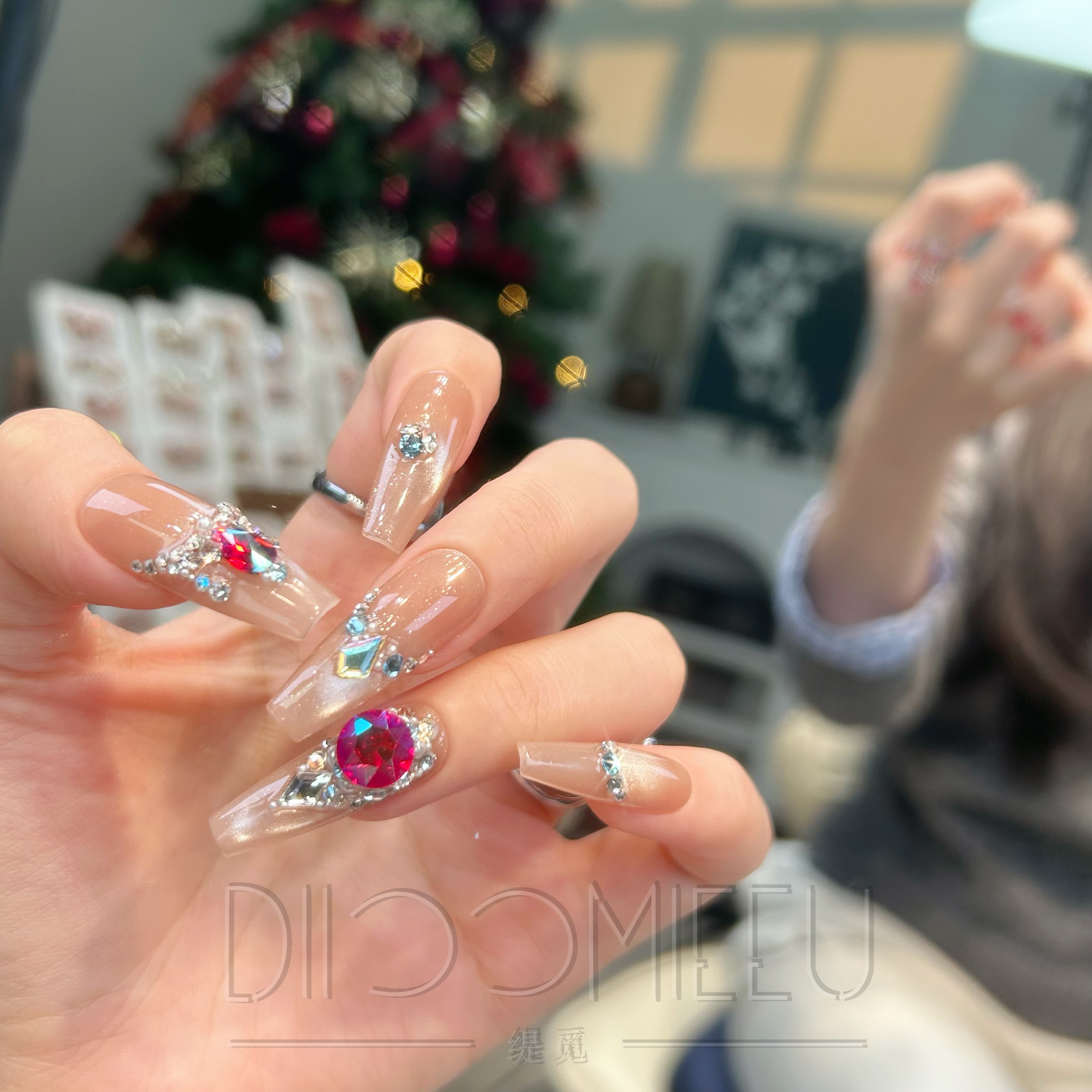 【碧玺之光】缇觅高级闪烁红气质全华子纯手工可拆卸式穿戴甲