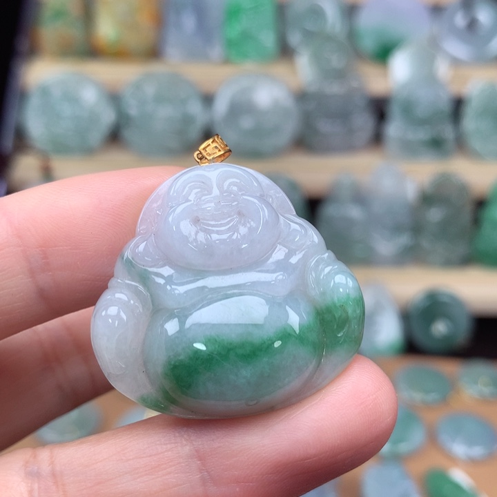 翡翠颈饰18K金镶嵌佛公