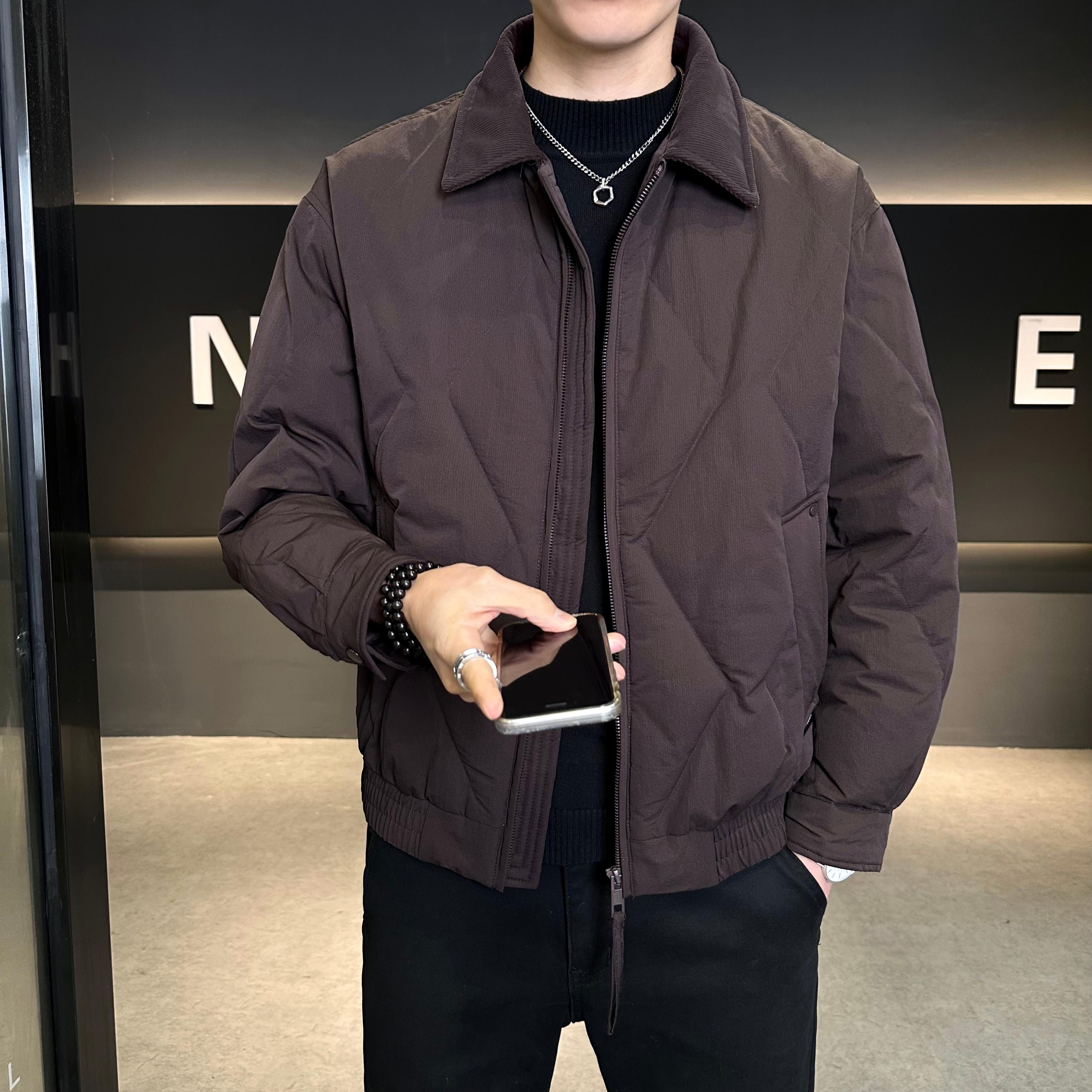 2025冬季新品男士翻领灯芯绒拼接白鸭绒羽绒服保暖时尚百搭潮流款