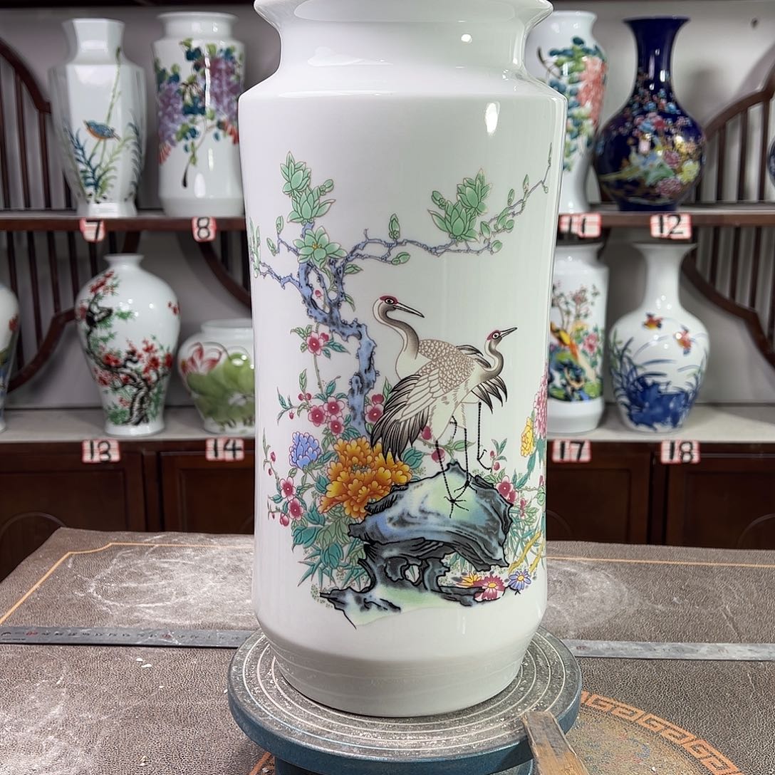 陶摆件景德镇陶瓷书鹤