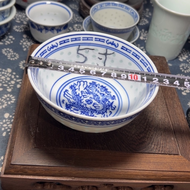 陶青花玲珑5寸饭碗