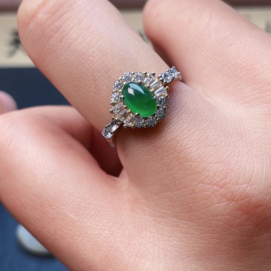 翡翠戒指银S925镶嵌戒指