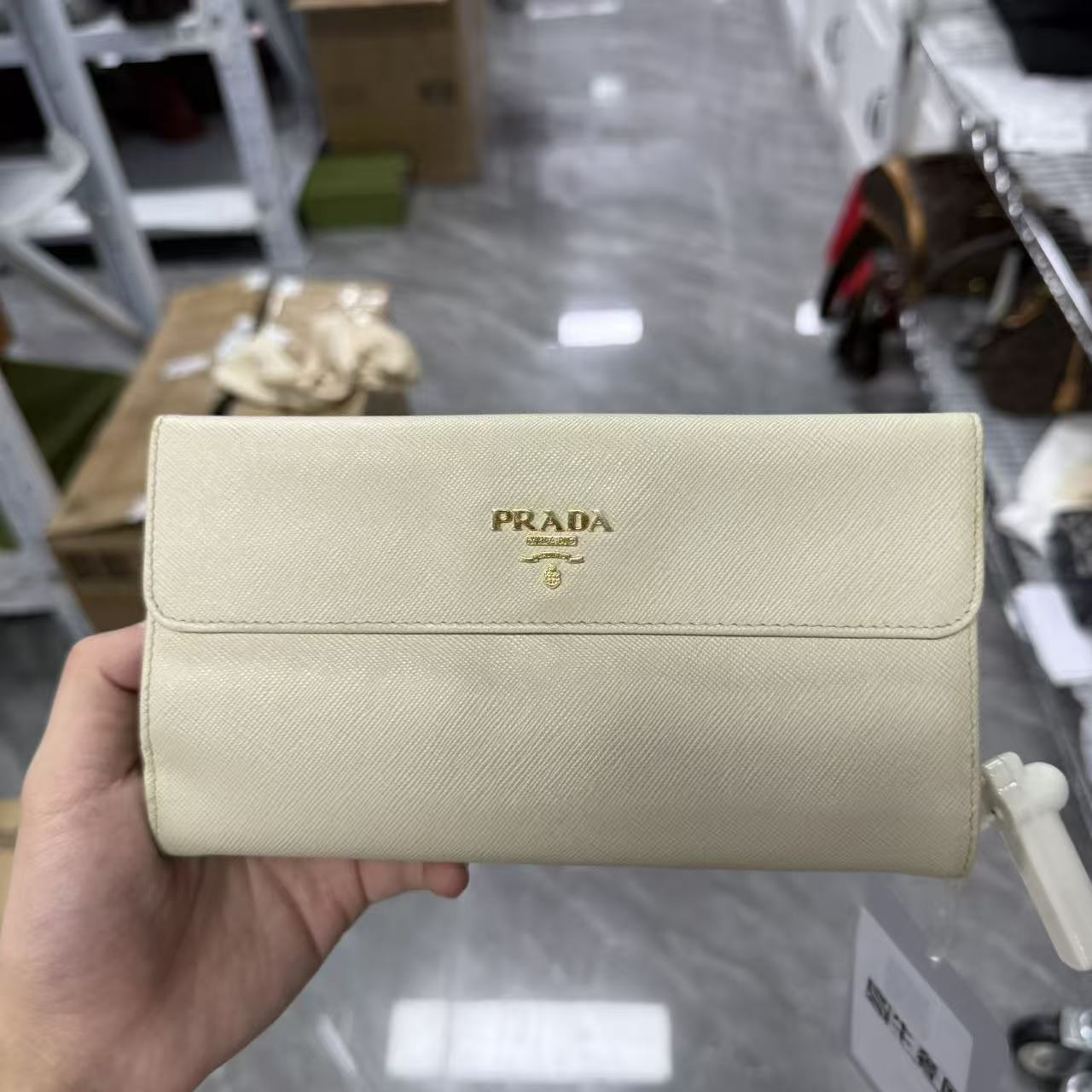 95新 Prada/普拉达 【安则专属】米白色钱包