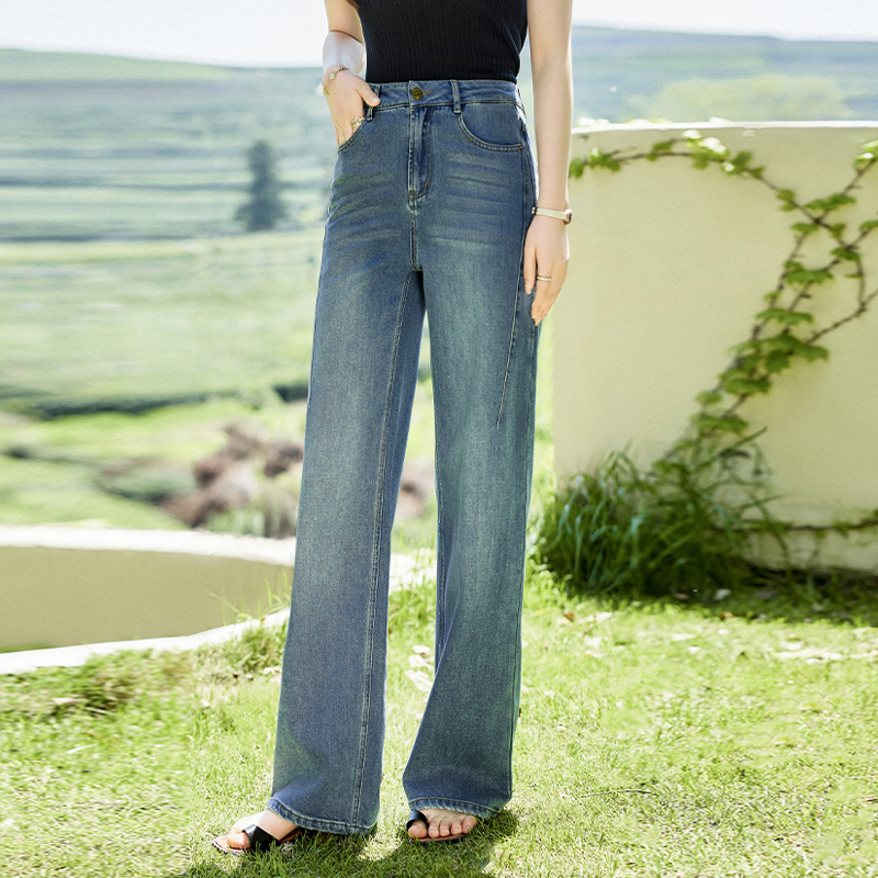 春秋显瘦蓝色高腰直筒时尚休闲宽松牛仔裤O41XN0340