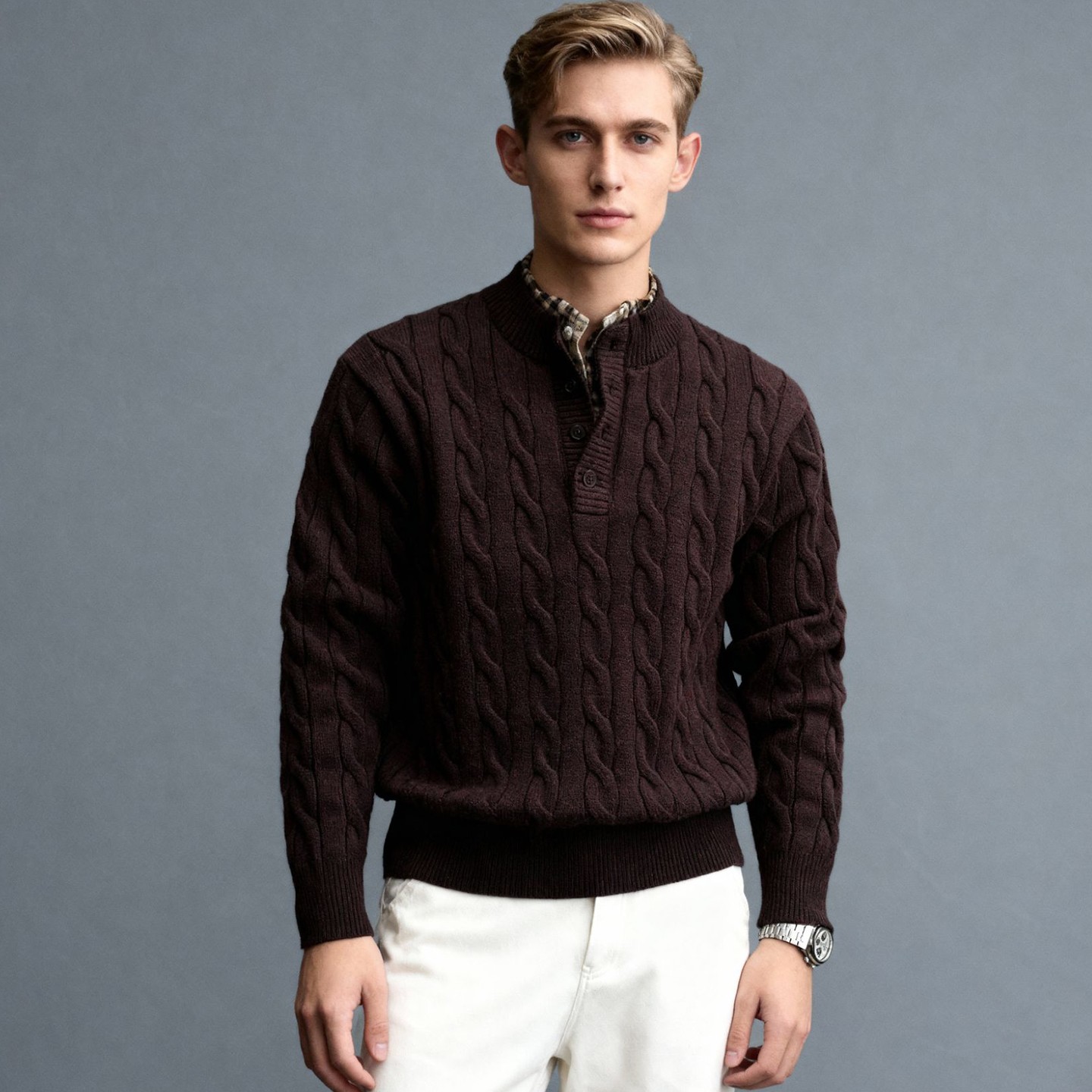 『700g』假两件麻花毛衣男装冬季款爆款2025新款高级感慵懒针织上衣