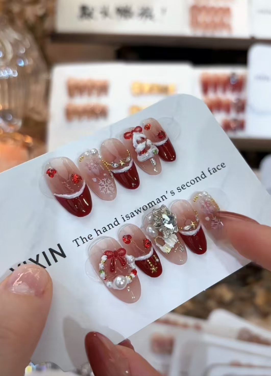 圣诞树-现货48H飞 壹心纯手工穿戴甲 可拆卸假指甲贴10片装