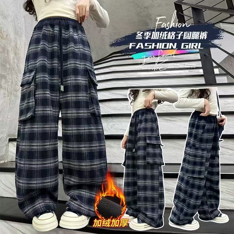 冬季加绒格子百搭裤136