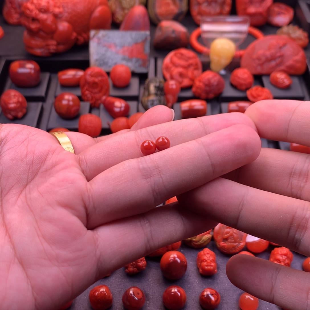 南红玛瑙未镶嵌川料原矿满色满肉圆珠对珠6mm