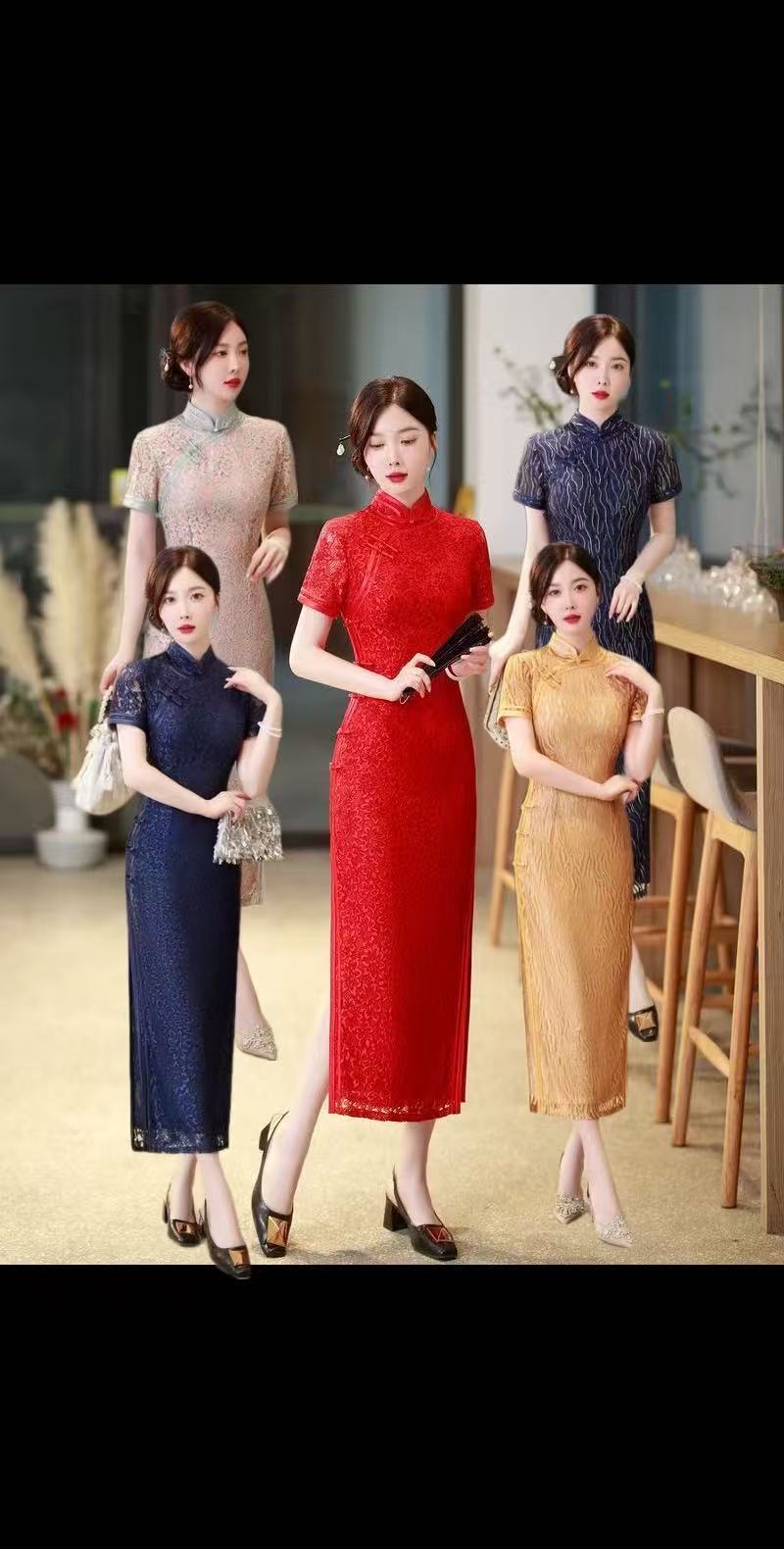 【蕾丝系列】重工高腰旗袍中国风13