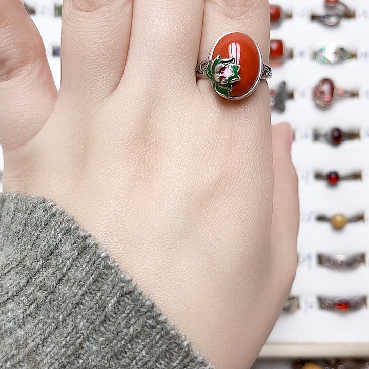 玛瑙/玉髓银S925镶嵌戒指